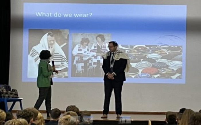 Demonstration of wearing the tallit and kippah